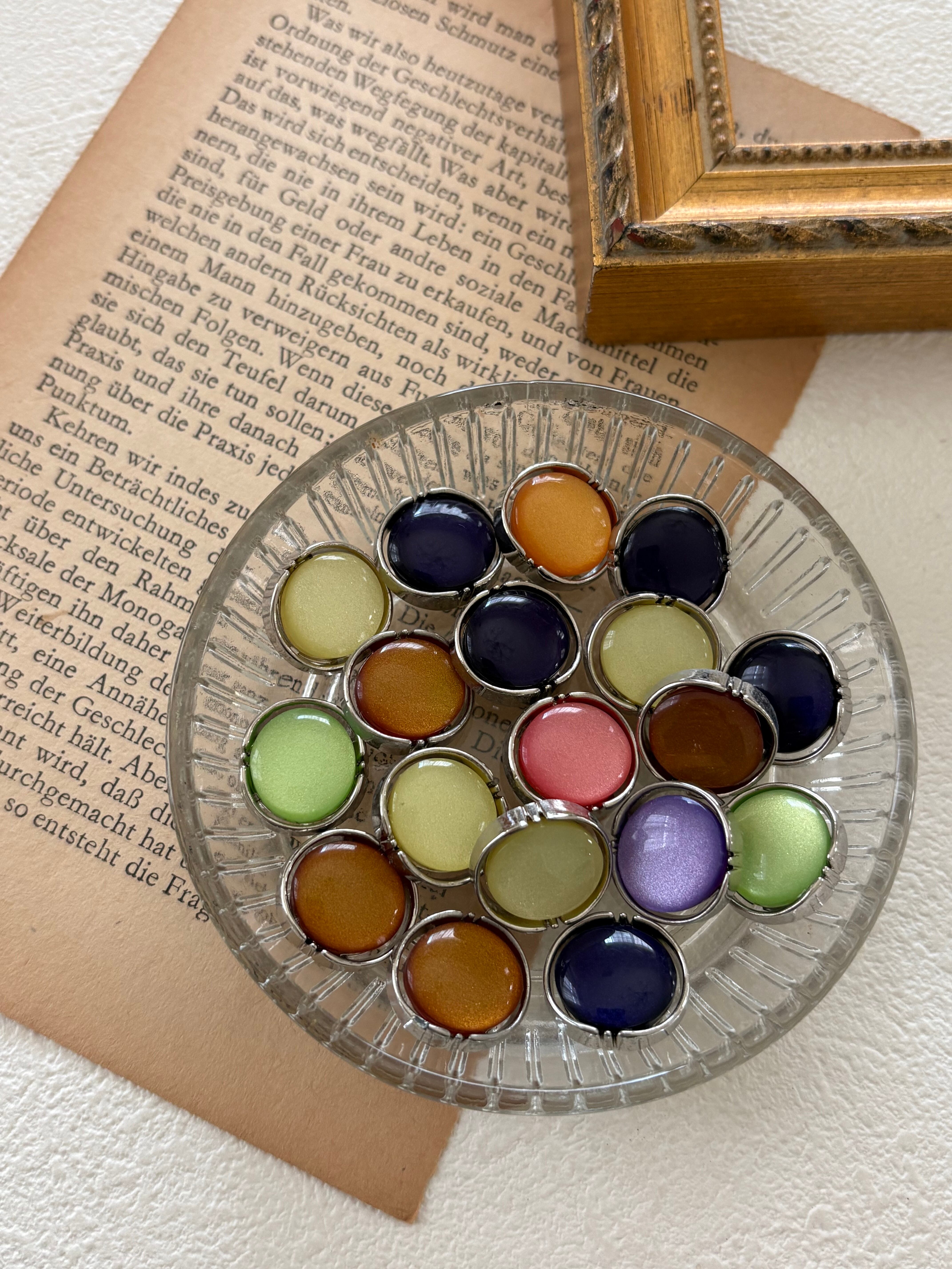 15mm Japanese ヴィンテージボタン オーバル カボション シルバー アクセサリーパーツ 装飾材 カルトナージュ