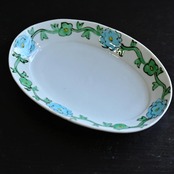 mn6 村田菜穂美作 楕円リムプレート(細) 「水色花唐草」1枚 / 2104130001550