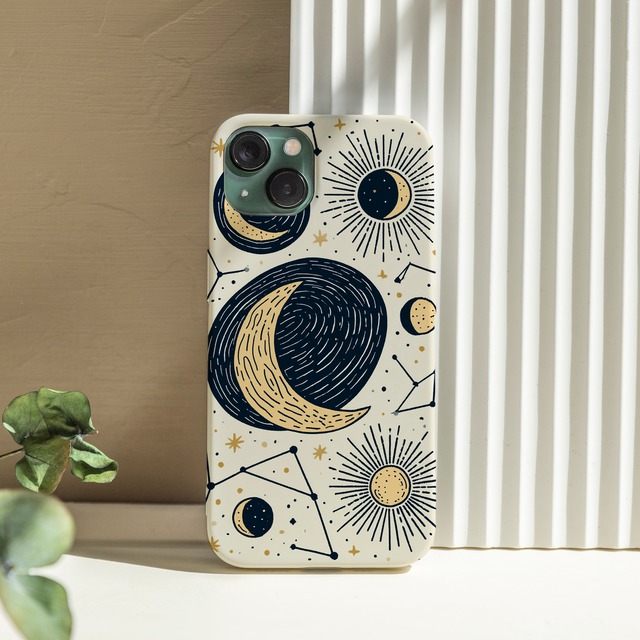受注生産 iPhoneケース 大きな三日月と太陽の星図柄｜星図アート STAR052B