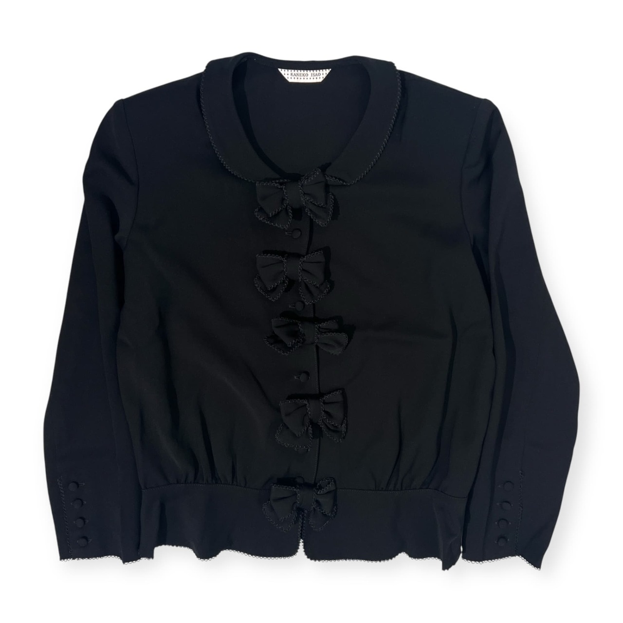 美品 KANEKO ISAO カネコイサオ リボン デザイン セットアップ ブラウス シャツ ジャケット フレアスカート /黒 ブラック/ビンテージ
