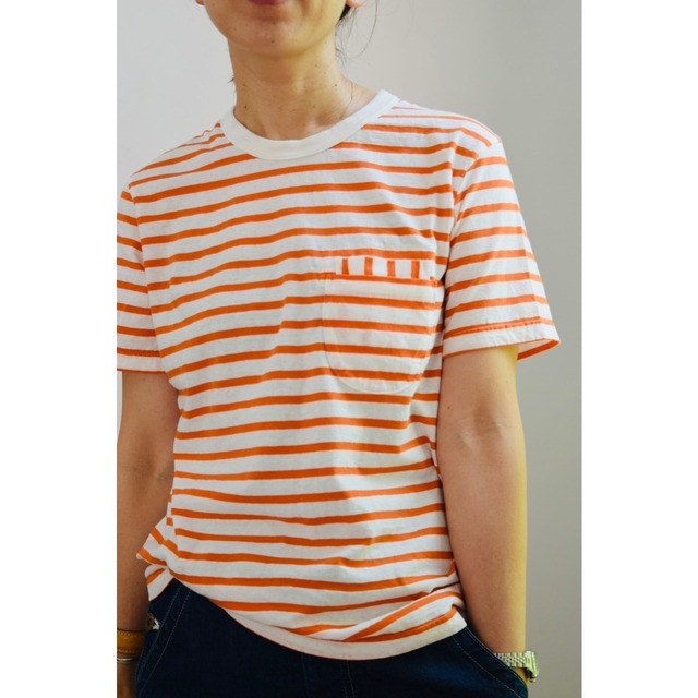 Simva 104-0082B-WhiteOrange  W-Pocket Border S/S Tee