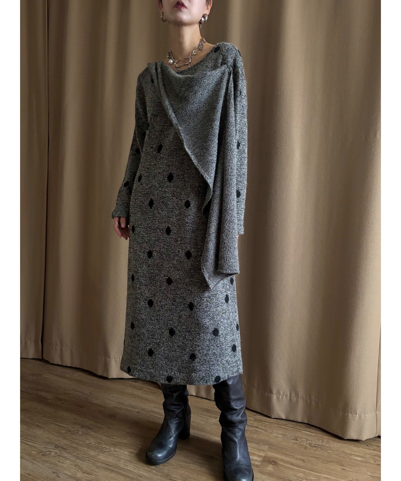 MADE IN JAPAN dot pattern knit dress-5039-10