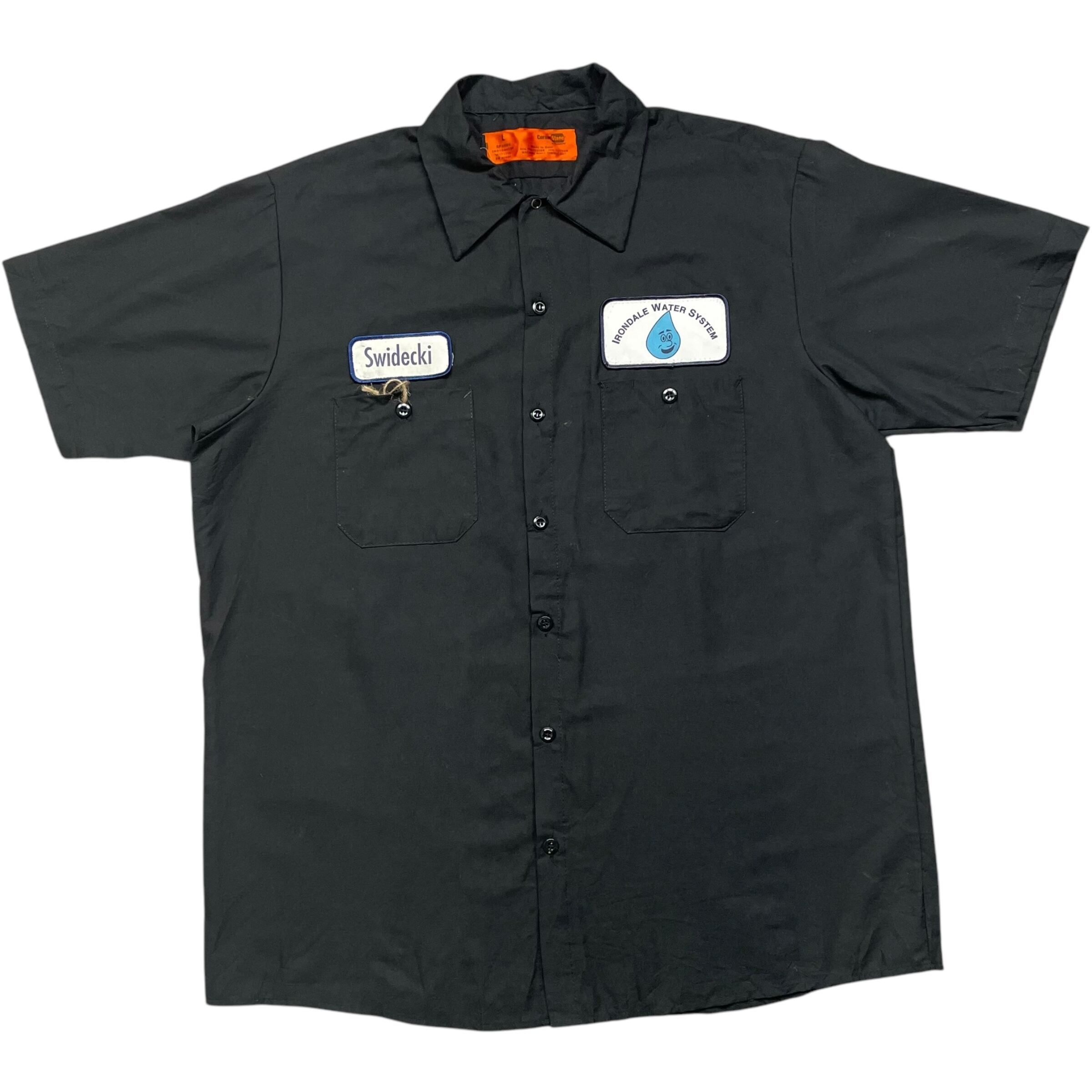 《L》Corner Stone ワークシャツ 半袖シャツ 企業ロゴ ワッペン ブラック no.6582