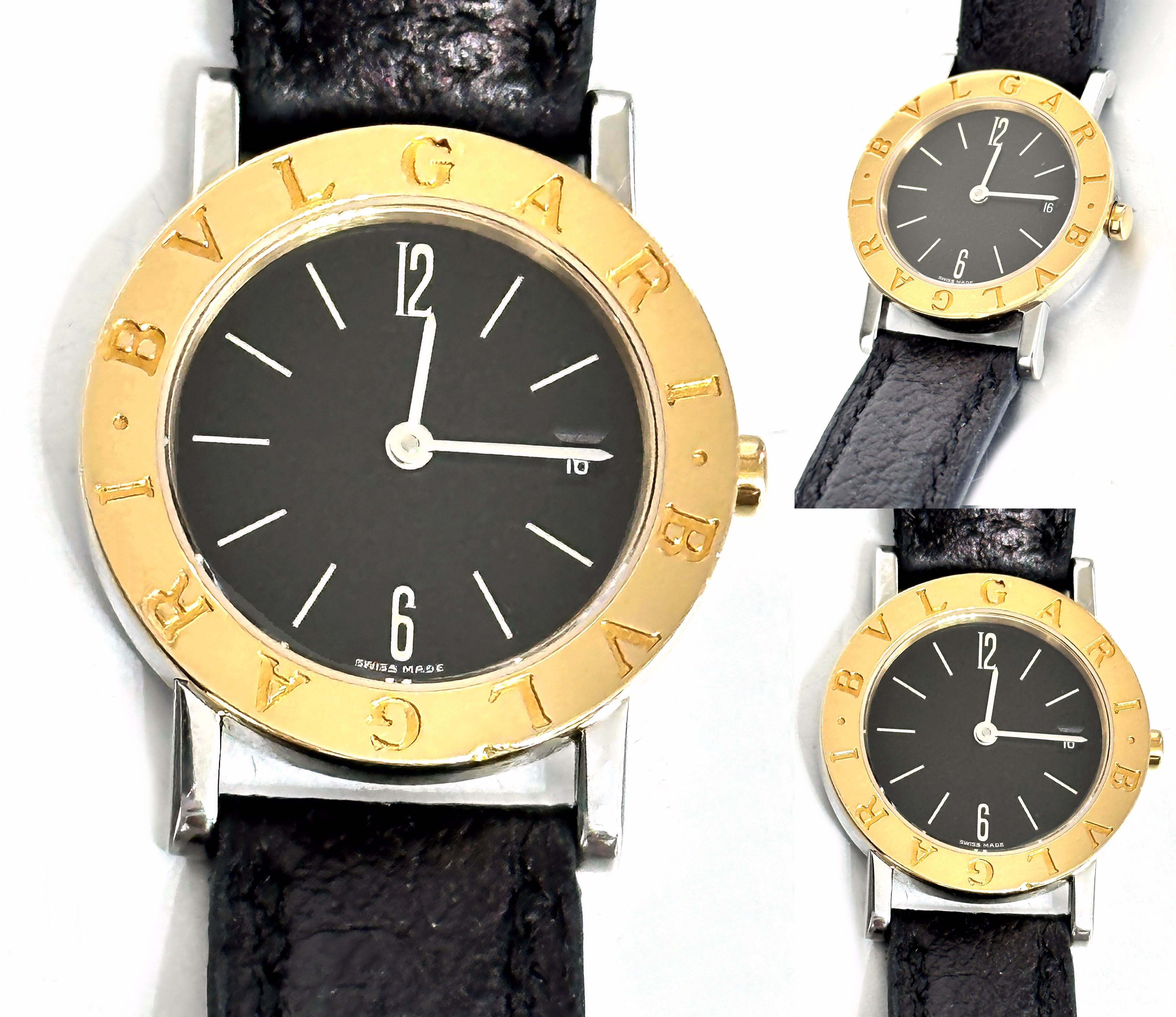 BVLGARI ブルガリブルガリ BB26SGLD デイト K18 YG SS ブラック 時計 純正 レディース レザー 黒 ゴールド ブルガリ