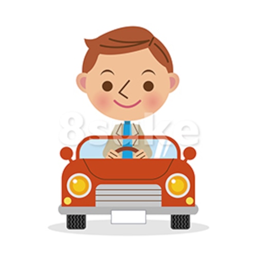 イラスト素材：車に乗った笑顔の男性/デフォルメ（ベクター・JPG）