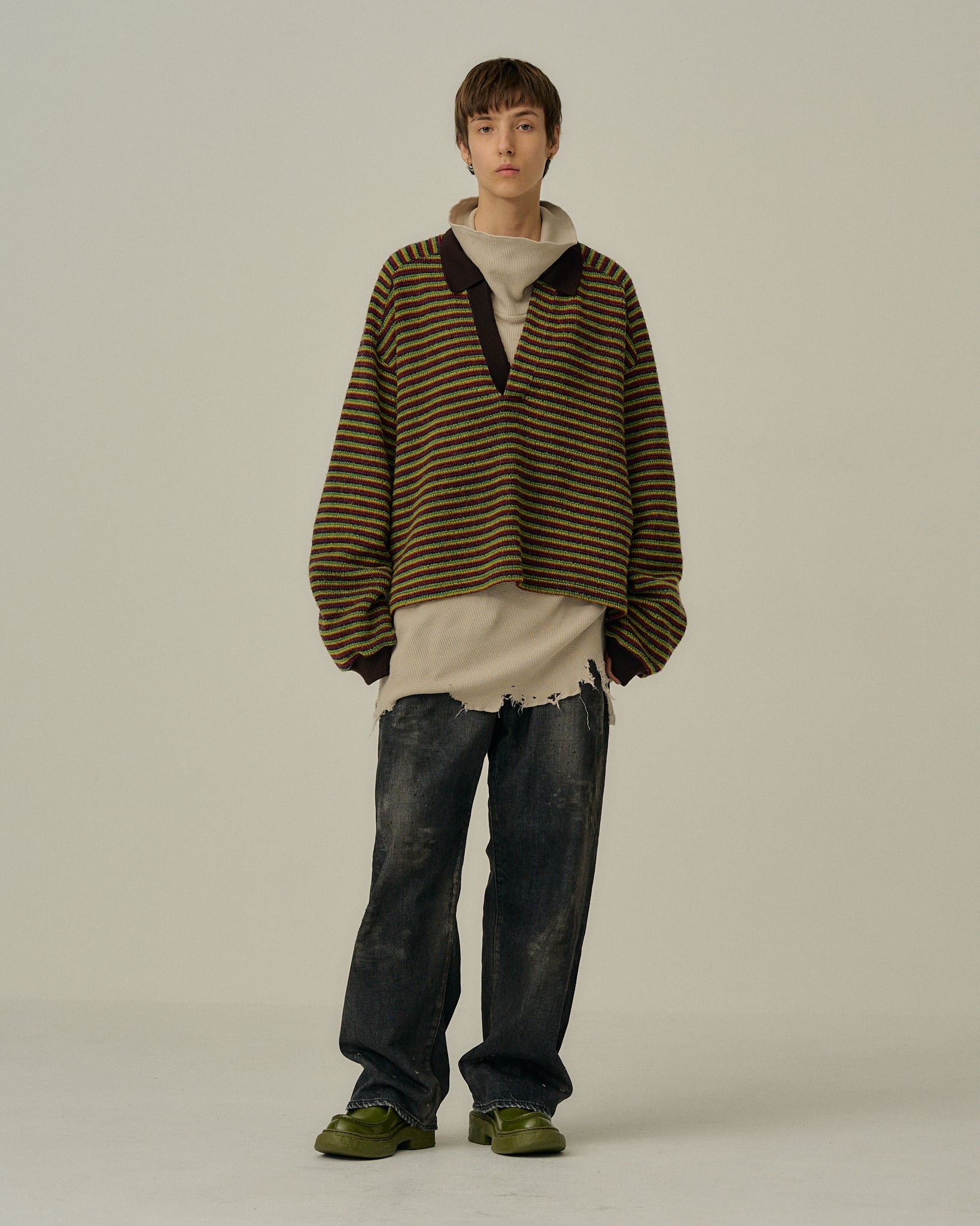 ANCELLM /WOOL BORDER SKIPPER SHIRT / ANC-CT125 | POETRY