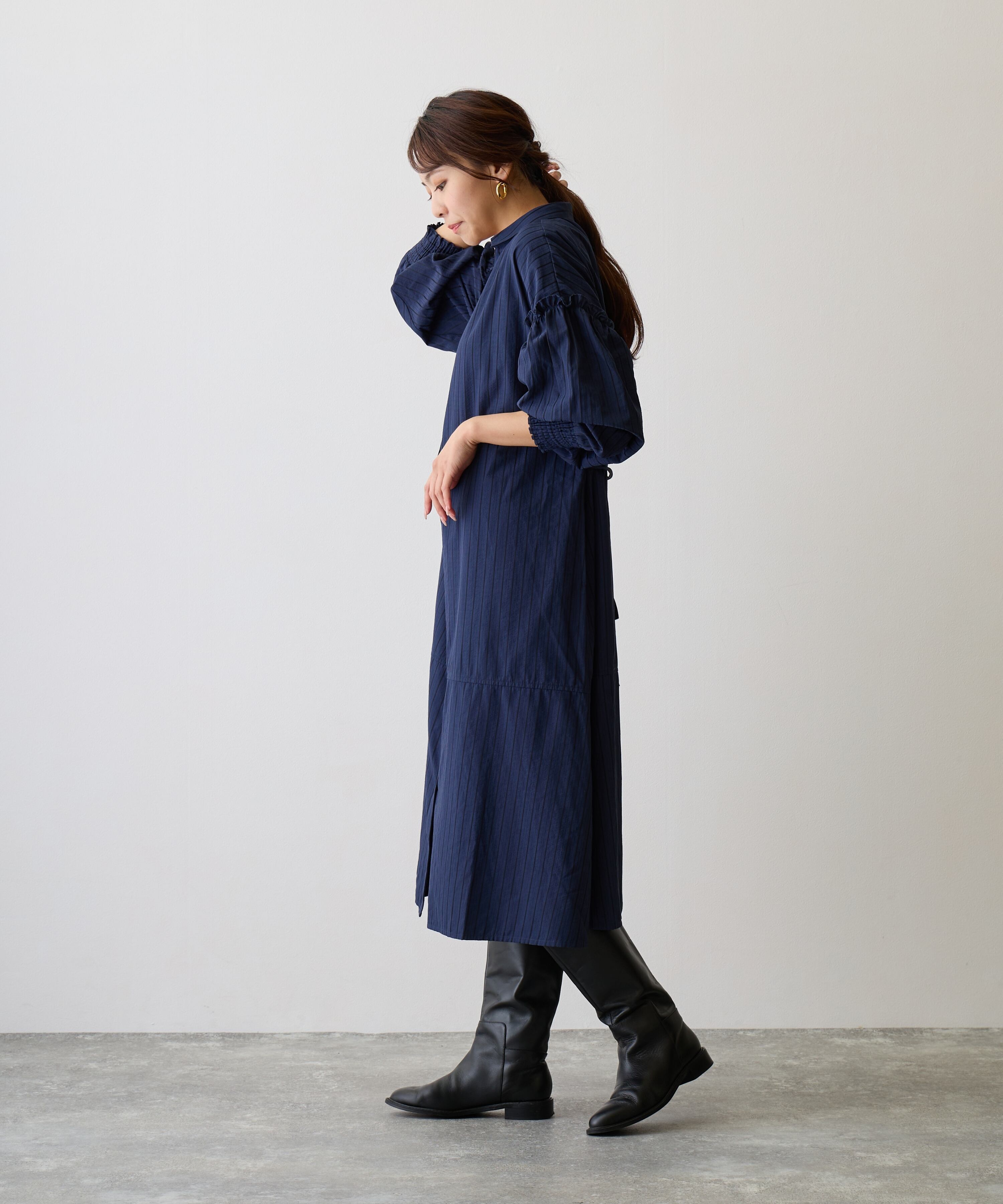 ストライプシャツワンピース No.58515 ストライプシャツワンピース Navy | エルキカク