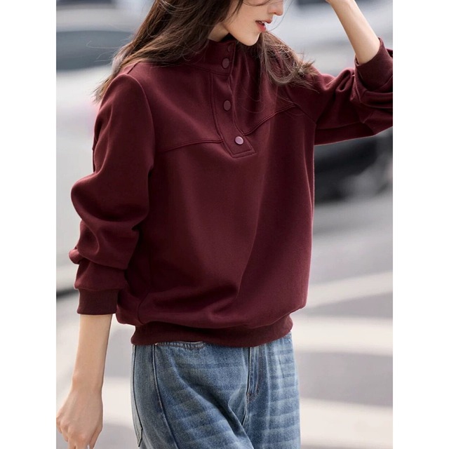 スタンドネック ボタンデザインスウェット【S-2XL】　RA3504
