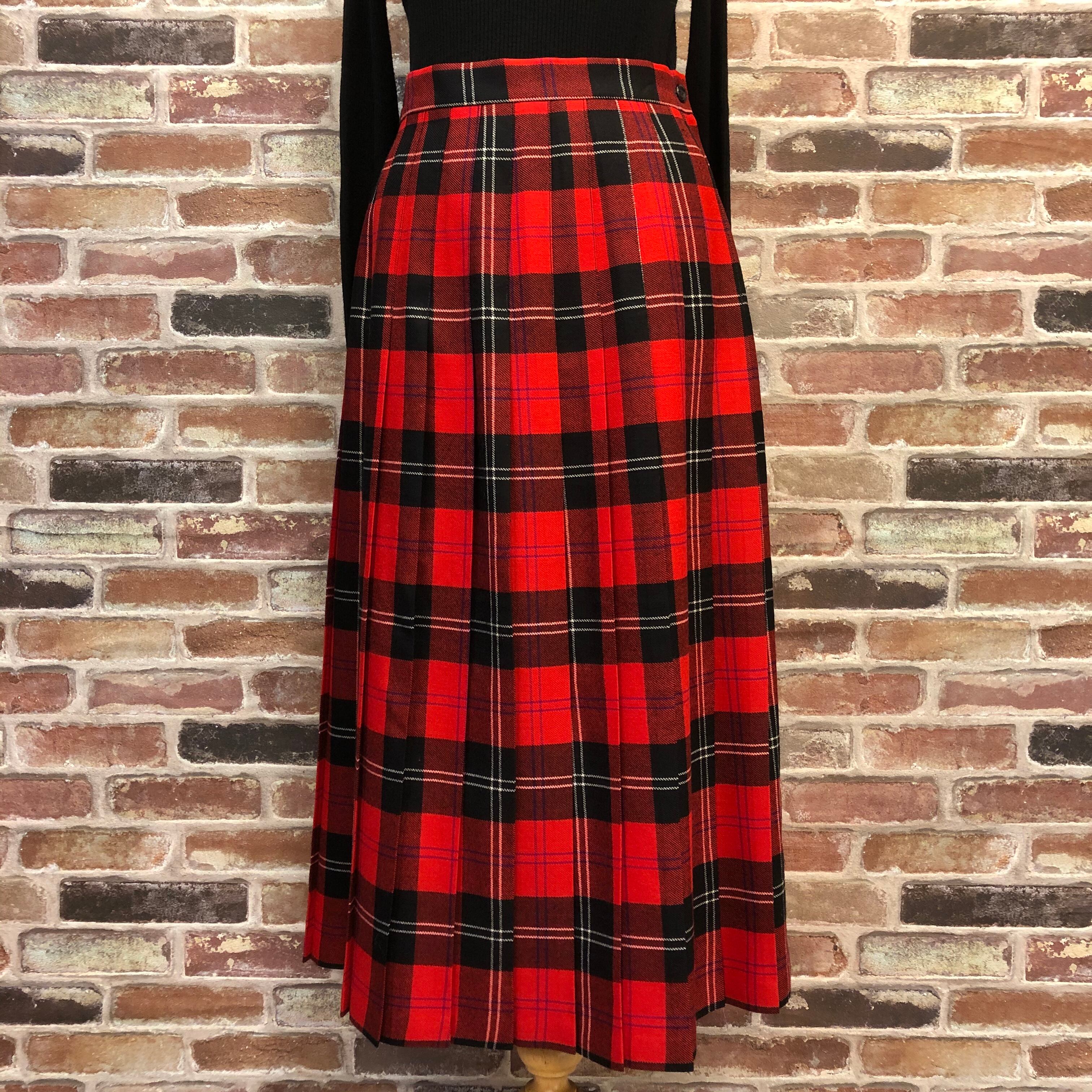 MADE IN ENGLAND Check Red Wool Skirt