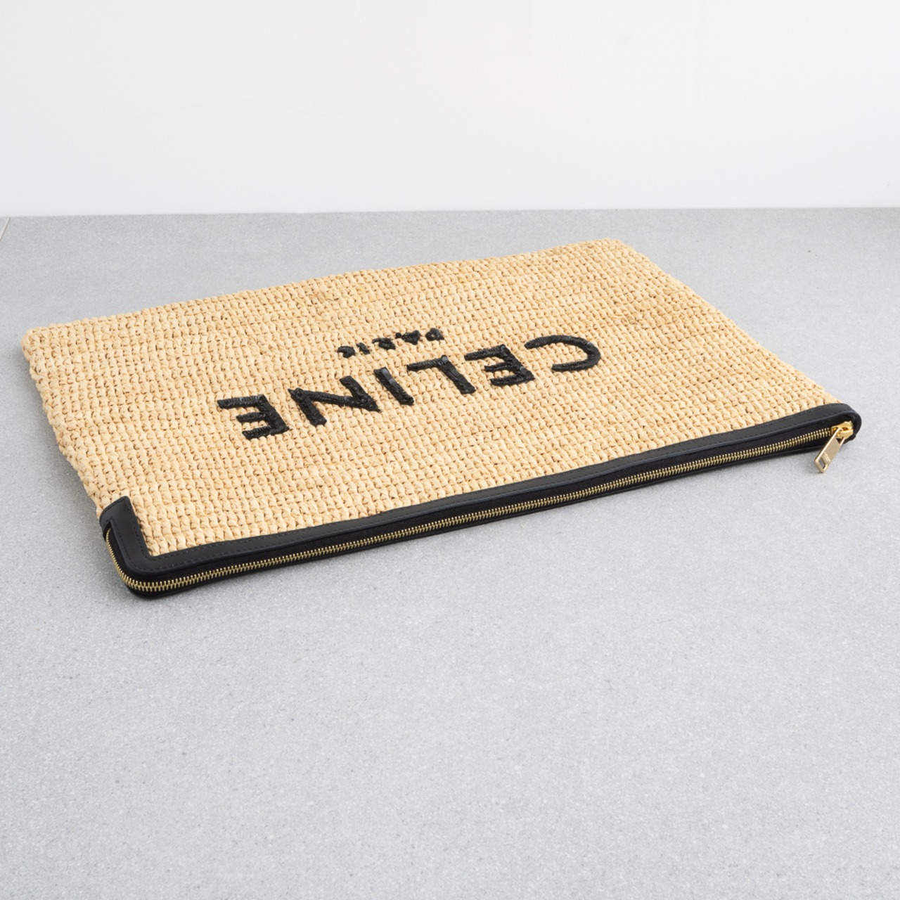 セリーヌ ラフィア クラッチバッグ ブラック スパンコール レザー