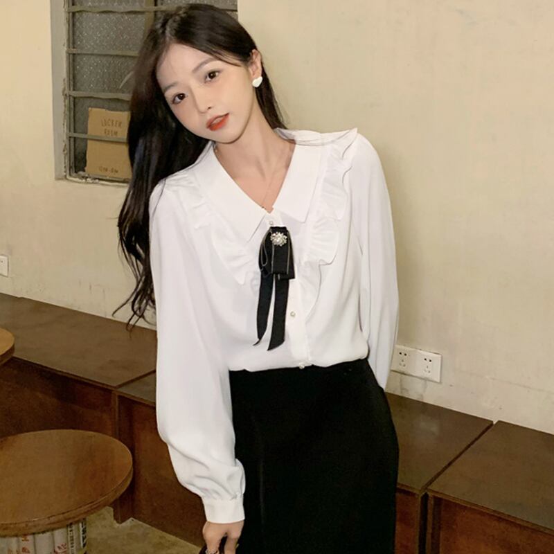 ホワイトシャツ スプリングオータムトップス ロング 春物 秋物 スーパーモール66359465718