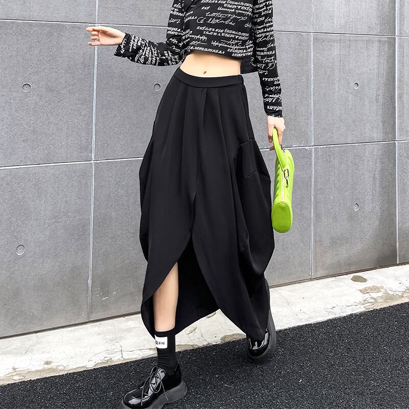 スカート スプリングブラックハイウェストAラインサマー 春物 夏物 ラブタオタオダレンハウス51832014654