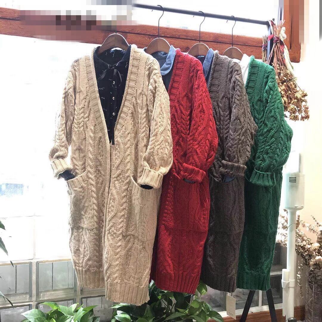 スタイルウィンターソリッド カラーカーディガンジャケット スタンダードルーズロング レトロ 大きめサイズ 冬物 ソリッドカラー Yiranxuaディースワード34747947136