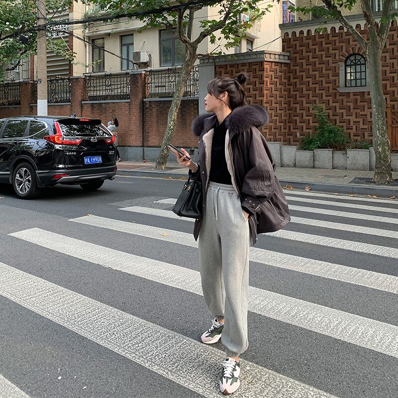 スプリングルーズグレーパンツ ギャザー 春物 HUCHUJING70319603696