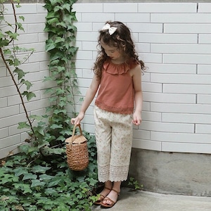 夏花柄レースカジュアルパンツ