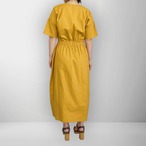 【綿麻素材】涼しげ＆きれいめ Vネックワンピース｜からし色｜サムネイル5