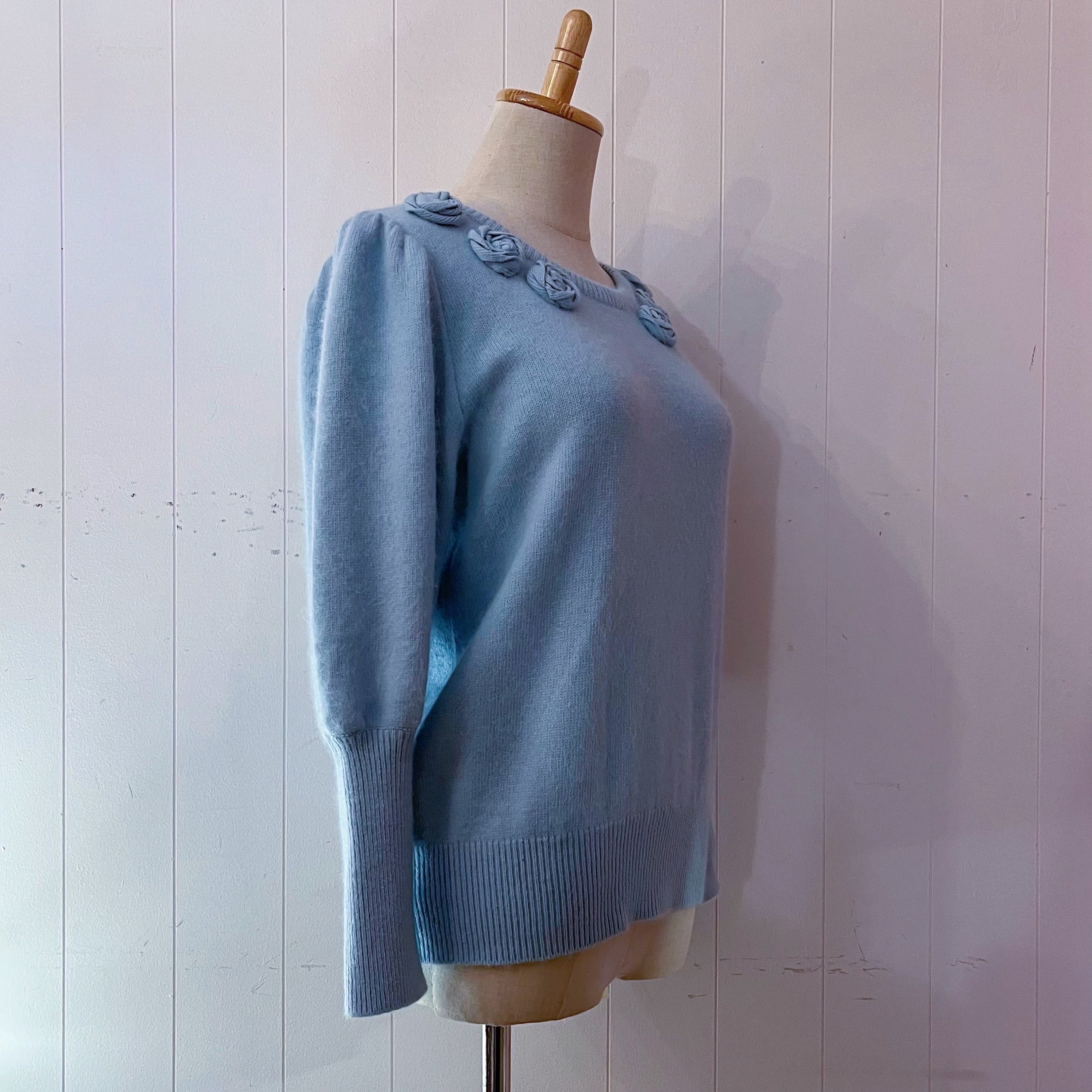 light blue rose knit sweater