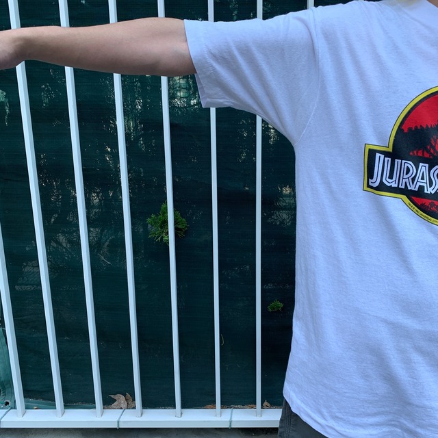 90s USA製　ジュラシックパーク　ムービーTシャツ　白　L 映画　袖プリント