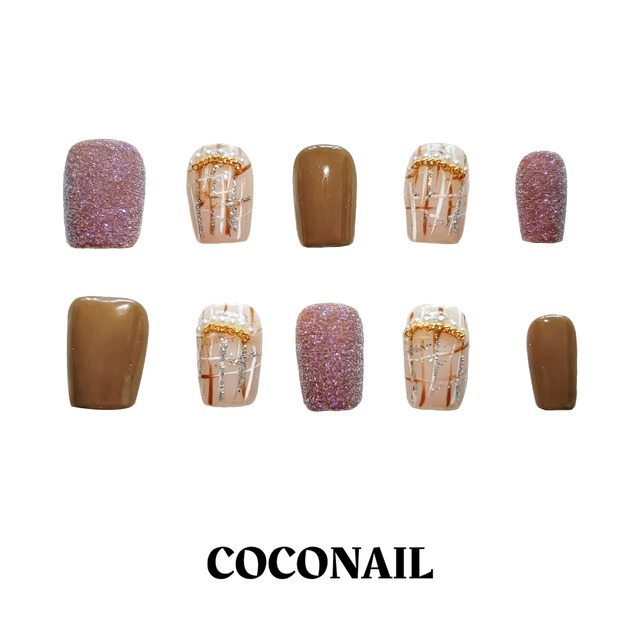 100%ハンドメイド「優しいバイカラーのユニークなキラキラネイル」