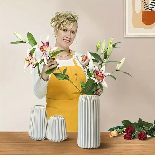 花瓶 陶器 3個セット フラワーベース 白い花瓶  アクセント装飾  ウェディング装飾 テーブルトップ装飾 リビングルーム装飾 ベッドルーム装飾