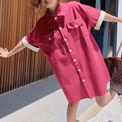 Flamingo-Colored Workwear Shirt Dress 5007