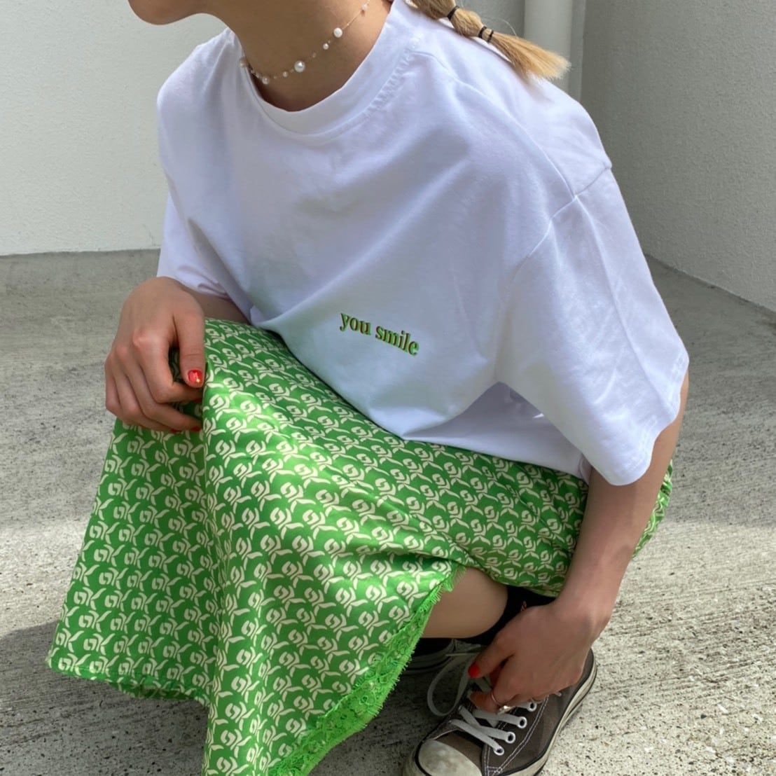 side slit random pattern lace skirt_LN0274