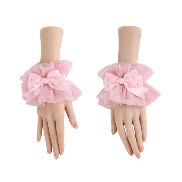 量産型｜手首まで甘さを纏うパールリボンのフリルカフス 左右セットで世界観を完成させる｜SEASONZ