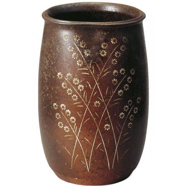 草花紋傘立 （大） （信楽焼き・陶器・傘立て・梅雨・雨・玄関・収納