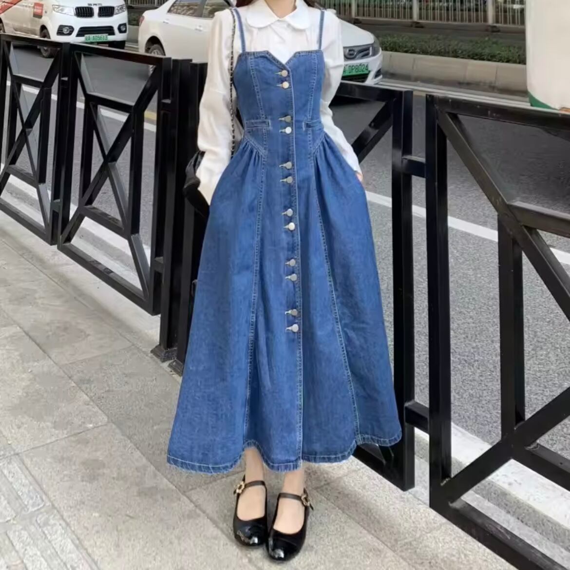 デニムAラインジャンパースカート