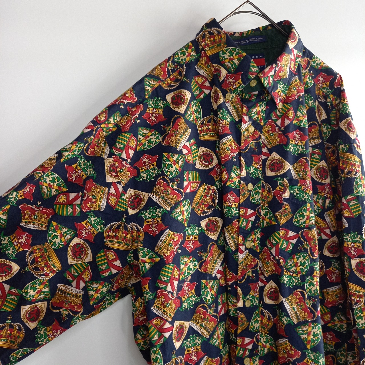 トミーヒルフィガー　コットンBDシャツ　総柄　レトロ　ヤカラ系　L/G