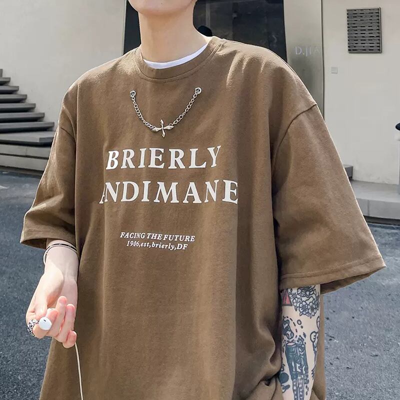 韓国メンズファッション】ネックレス風アクセ付きTシャツ カジュアル