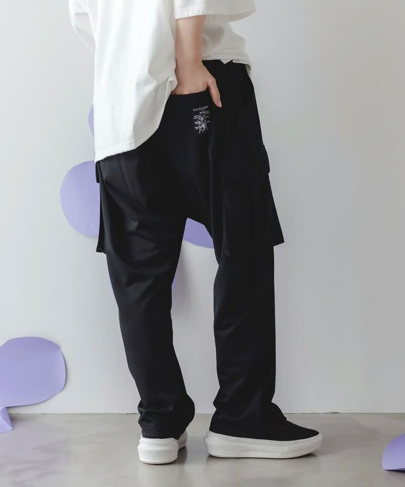 ISScoLar（イズスカラー）花蝶フリンジシフォン 異素材MIXカーゴパンツ