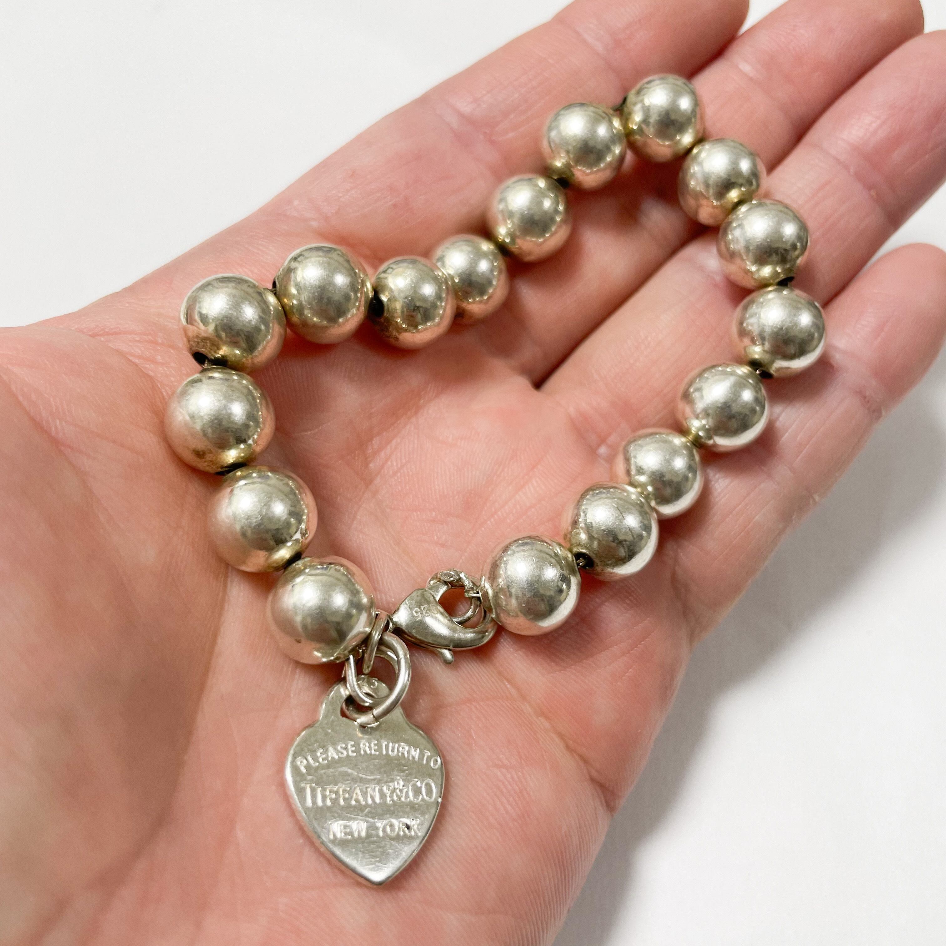 ティファニー Tiffanyシルバー ビーズブレスレット ハートチャーム Tiffanyシルバー ビーズブレスレット ハートチャーム ブルー ハート
