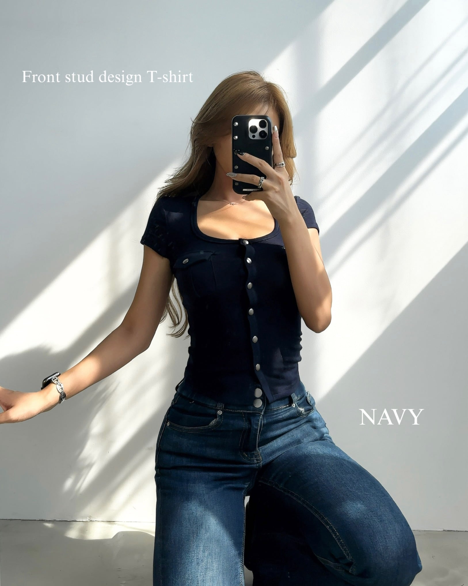 即納】Front stud design T-shirt【4カラー】 | GIENGE［ジーアング］