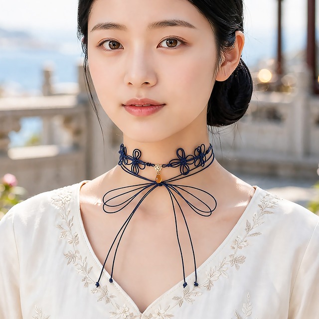 飾り結びチョーカー「律したたか」【軽量】浴衣・着物・フォーマル華やぐ二重巻。