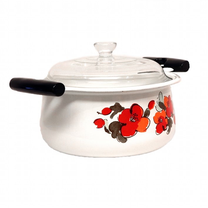 ホーロー鍋・両手鍋・昭和レトロ・花柄・No.190805-56・梱包サイズ60