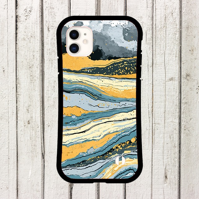 受注生産 iPhoneケース ブルーとイエローの水面マーブル｜水面模様 MARB015B