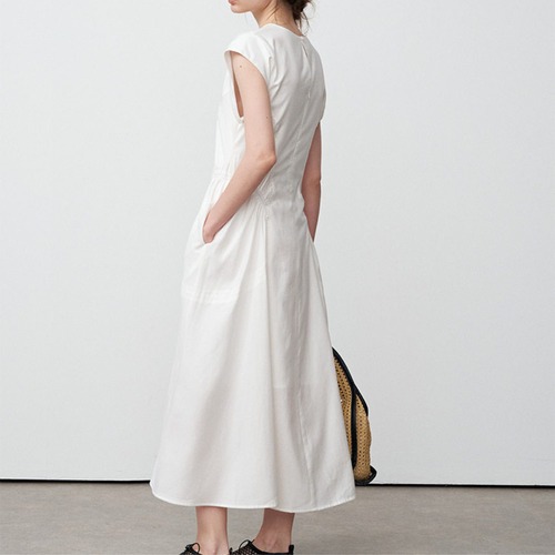 Cap Sleeve Waist Gather A-Line Midi Dress  T4591