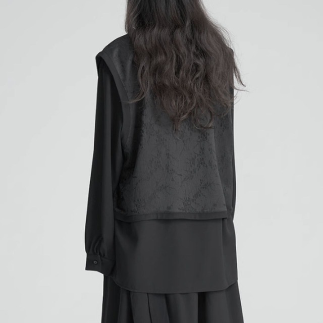 Layered jacquard vest style shirt C0610