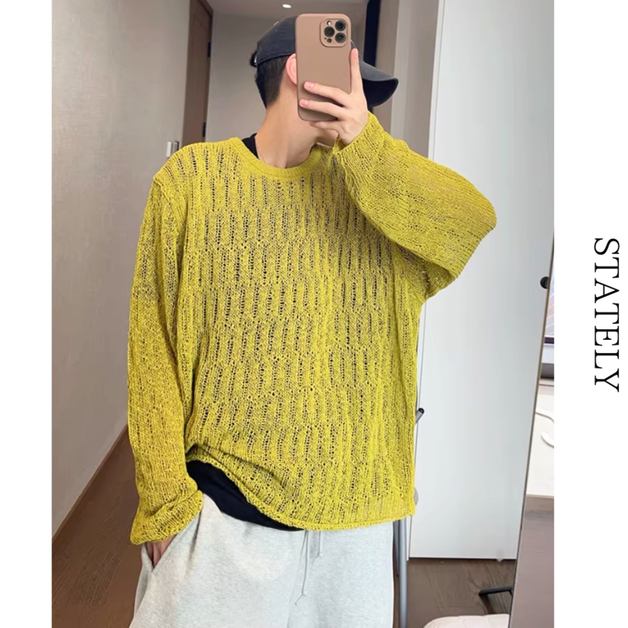 Mustard Sheer Knit トップス_T234・画像8