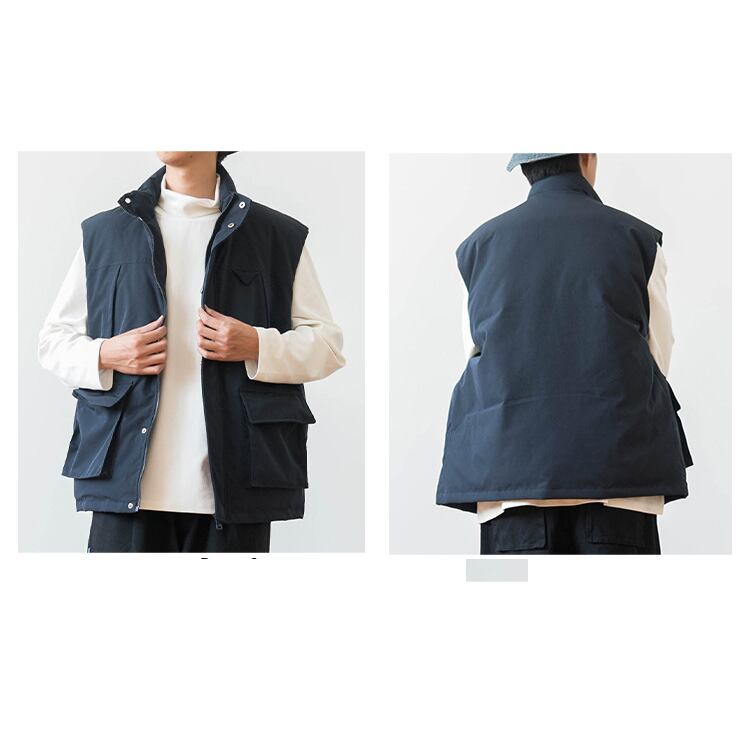 ★RETRO LARGE POCKET STAND COLLAR VEST　　　12308