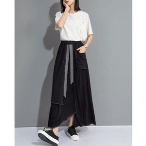 Layered Draped Switching Long Skirt       00135