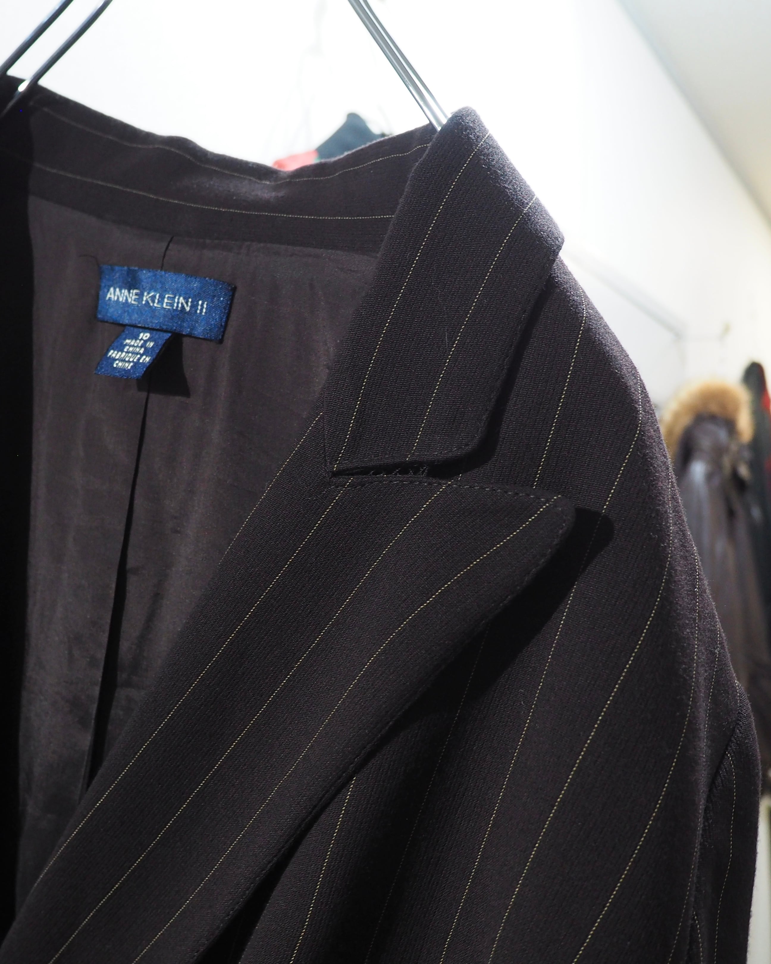 1990 - 00s ” ANNE KLEIN ” Dark Brown × Yellow Stitch Embroider Double jacket