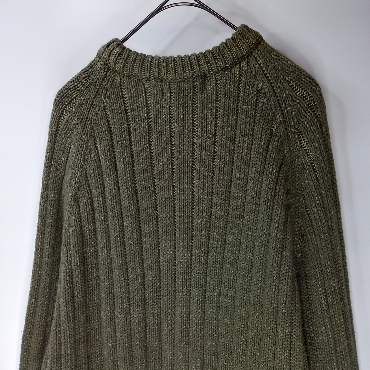 ウールリッチ　クルーネック　コットンセーター　畔編みニット　3D　オリーブ　L