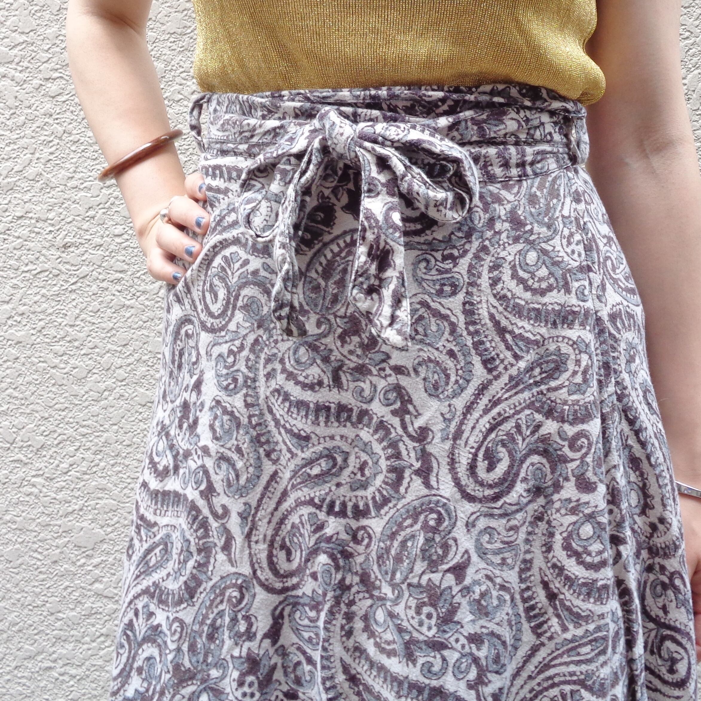 Indian cotton handblockprint wrapskirt／インド綿 ハンドブロック