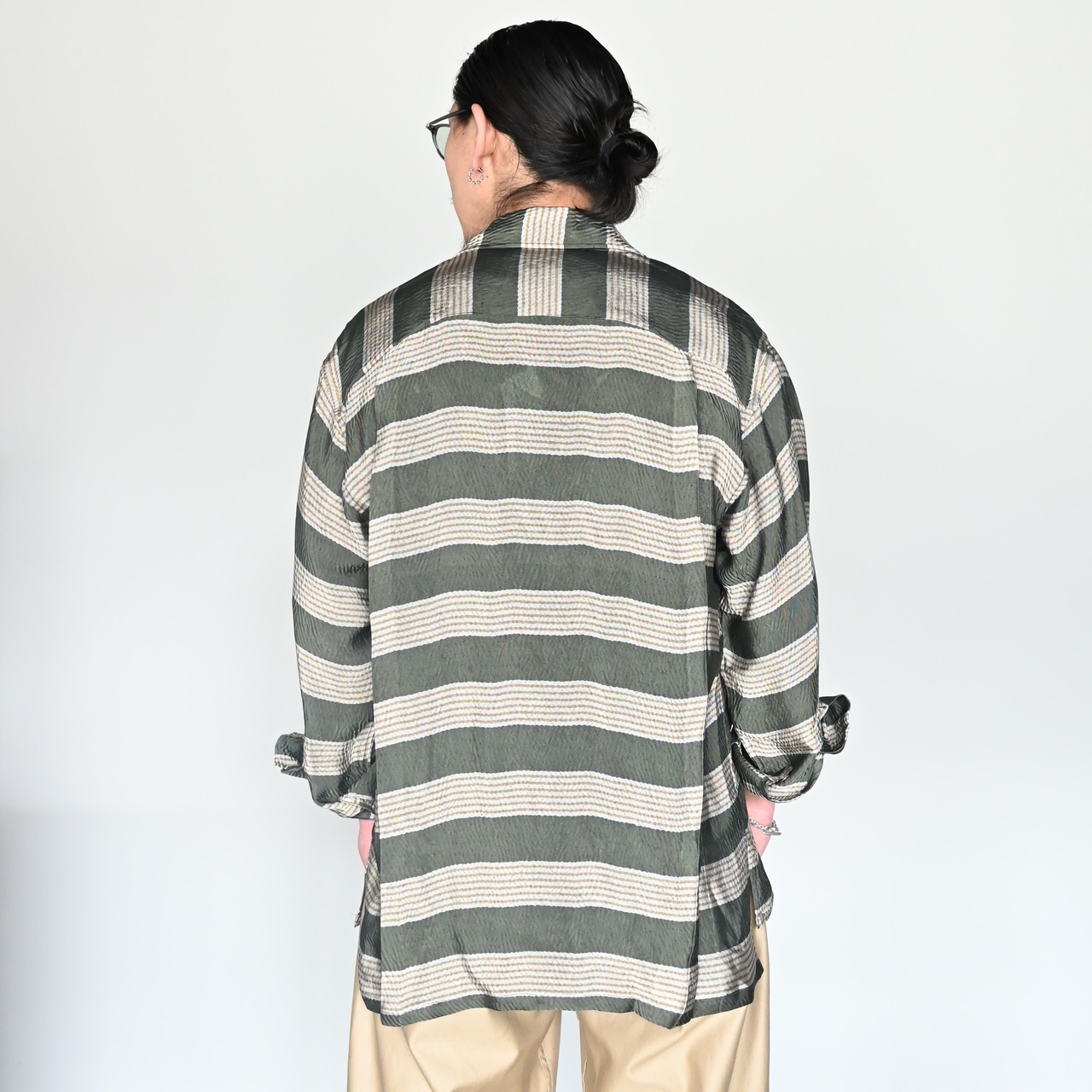 INTÉRIM(インテリム)  HYPER BIG VISCOSE STRIPE 60s OPEN COLLAR SHIRT style
