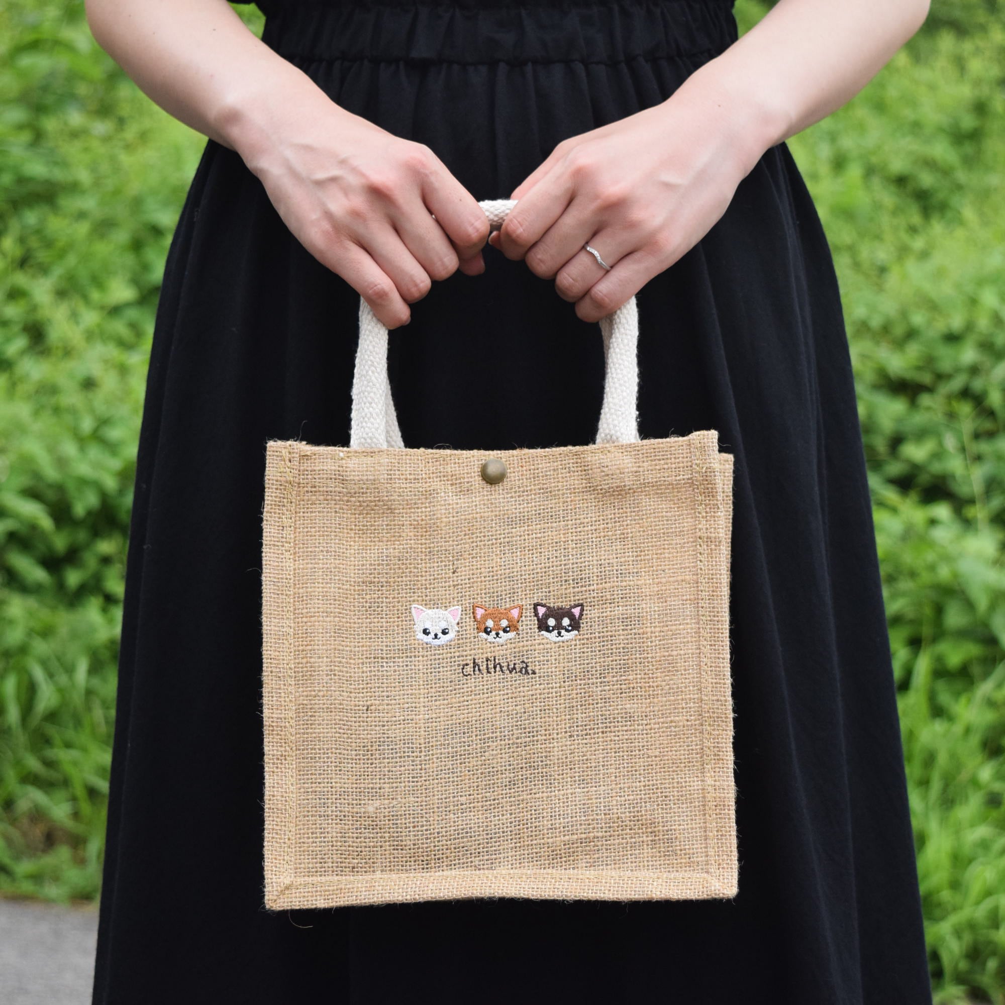 犬が選べる！刺繍ジュートバッグ 《ミニ》 ショルダー 2way 柴犬 かご