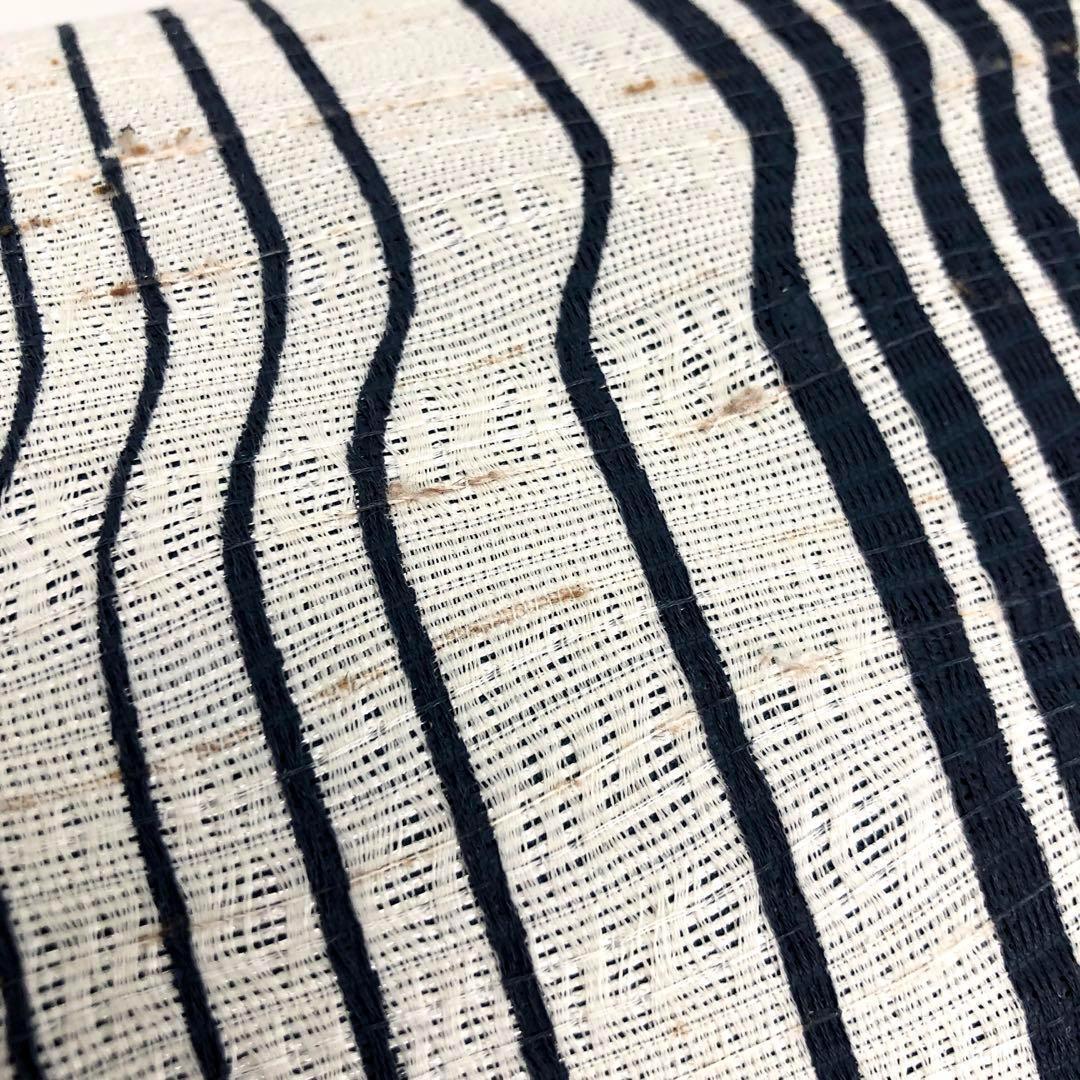 袋帯 ぜんまい紬 縦縞幾何学模様 乳白色 O-2580 | リユース着物  