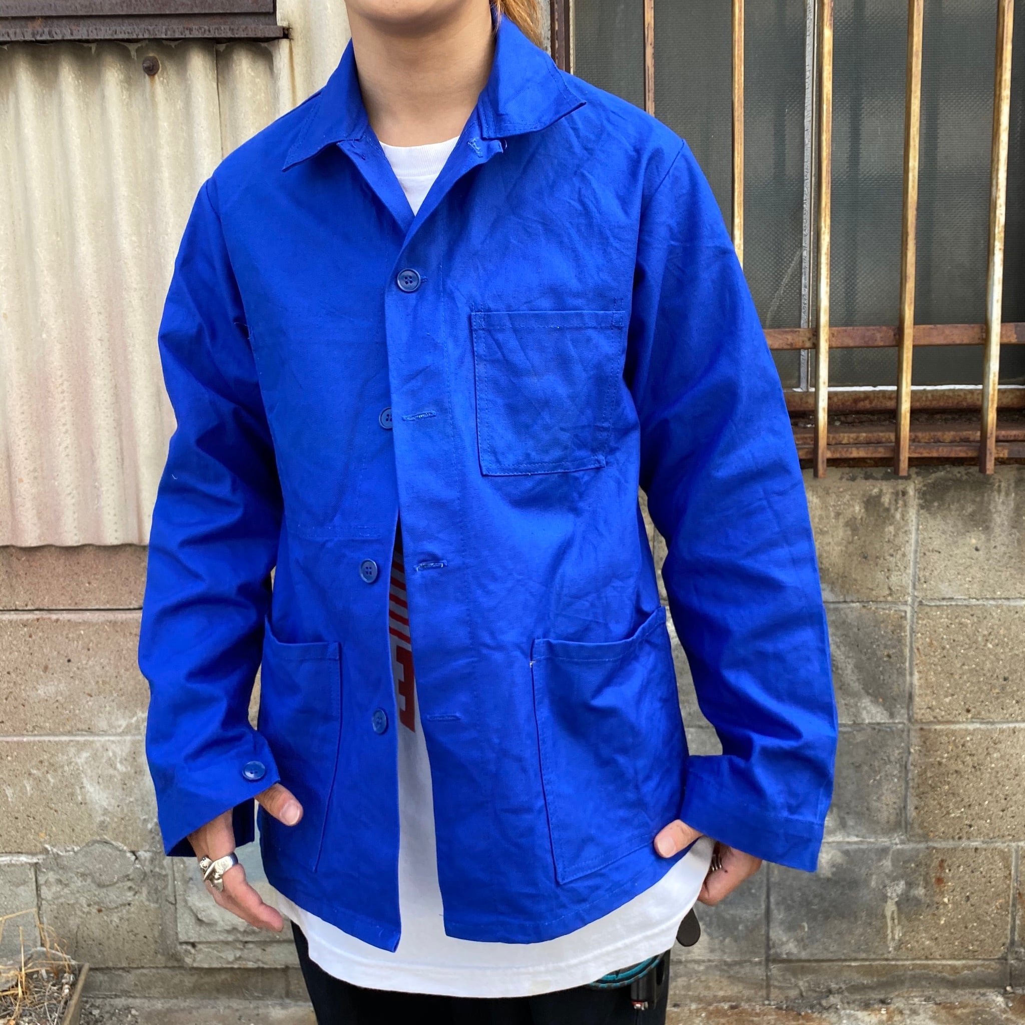 Klm コットンツイル ユーロワーク フレンチワークジャケット カバーオール ブルー 青色 サイズ42 メンズm相当 古着 ワークジャケット Sa50 Al2110 Cave 古着屋 公式 古着通販サイト