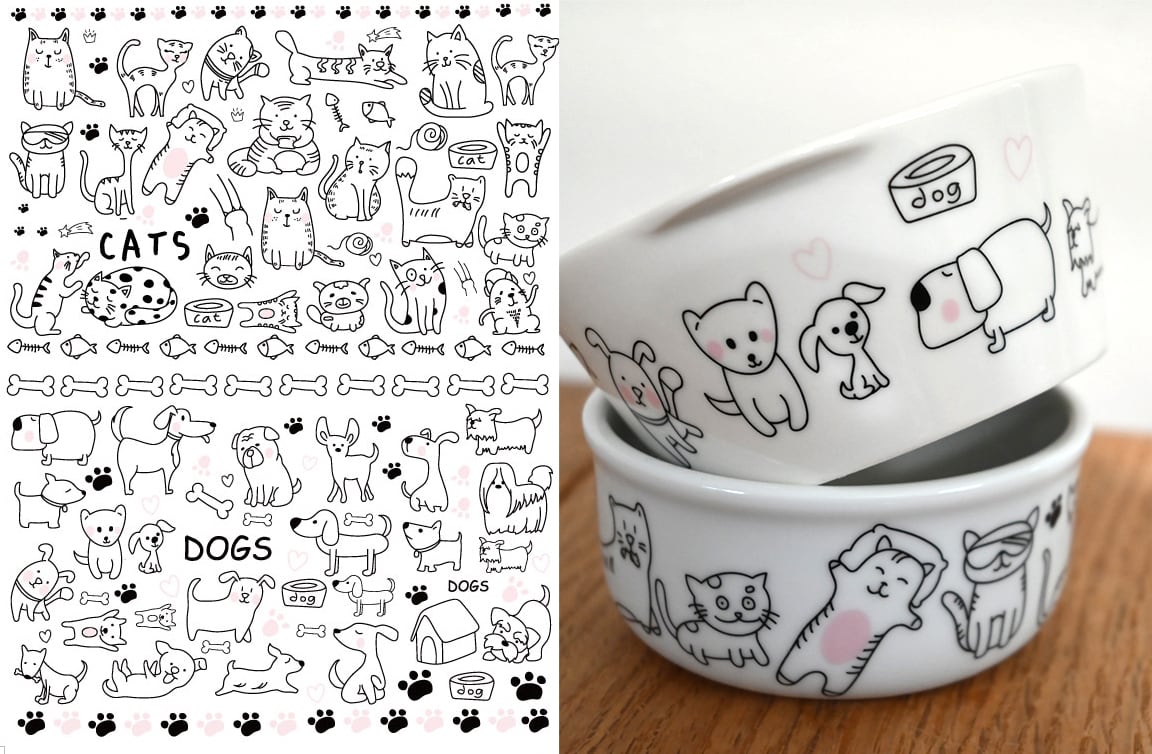 set割引2枚セット アニマルランド・CATS&DOGS（ポーセリンアート 動物